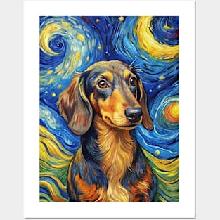 Dachshund Dog Breed Painting in a Van Gogh Starry Night Art Style Posters and Art